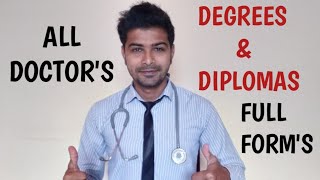 Full Form of all Doctors Degree amp Diplomas  All medical Degrees amp Diplomas Full Form [upl. by Adnilre]