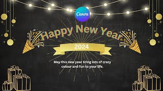 Happy New Year card design in Canva  Canva Tutorial  2024 [upl. by Verene]