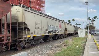 Kcs 4699 WB Leads Grain Train With Friendly Crew Laredo Texas 22523 [upl. by Mendelson]