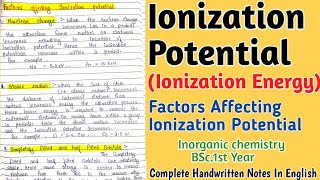 Ionization EnergyFactor Affecting Ionization EnergyBSc1st year notes [upl. by Clotilda]