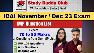 CA Exam Important Questions and answers for November 2023 of Study Buddy Club [upl. by Howell]