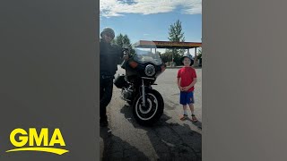 4yearold shares heartwarming moment with biker [upl. by Annayar]