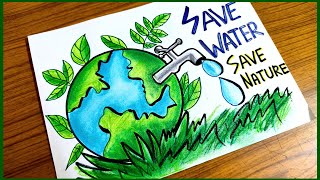 Save Water Poster drawing easy  World Water day drawing  Save water save nature  easy drawing [upl. by Nodnab]