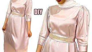 Long maxi dress sewing tutorial Elegant belted gown Beginner friendlyCutting and stitching [upl. by Akima]