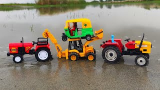 Muddy Tractor and JCB Auto Ricksha Jump River video l Makmud Toys [upl. by Lupiv]