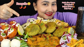 UNCUT MUKBANG‼️😉ll EATING PALAK ALOO PYAAZ KI KACHORI🔥BAINGAN KORMA🥵DAHIPURI🌶RASGULLA😋IIMUKBANGASMR [upl. by Atikahc234]