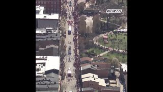 AERIAL VIDEO Cincinnati Reds Opening Day parade from above [upl. by Enelyam]