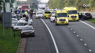 Groot ongeval op A35 bij Enschede verkeer richting Duitsland staat stil [upl. by Stanwood505]