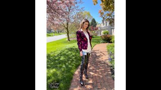 THRIFTING WITH MADISON SPRING FASHION BLACK amp PINK BLAZER DENIM JEANS BLACK LEATHER THIGH BOOTS 02 [upl. by Des]