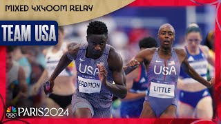 Team USA smashes WORLD RECORD by over a FULL SECOND in mixed 4x400 relay heat  Paris Olympics [upl. by Alset]