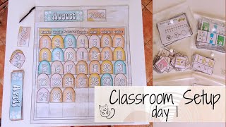 CLASSROOM SETUP DAY 1  Diy Pocket Chart Calendar amp Math Centers [upl. by Airyt]