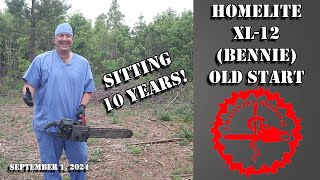 Bennie 10 Year Old Start Homelite XL 12 Examination and Test Cuts homelite vintagechainsaw [upl. by Nahoj892]