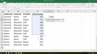 Excel SUMMEWENN und SUMMEWENNS Funktion bilden mehrere Kriterien gleichzeitig Bedingungen [upl. by Ssenav696]