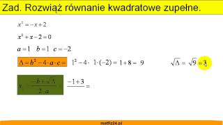 Rozwiąż równanie kwadratowe  Obliczanie delty i pierwiastków  Matfiz24pl [upl. by Adnyleb]