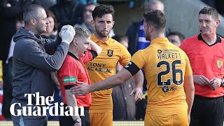 Assistant referee injured by object thrown from stands during Livingston v Rangers [upl. by Yarak]