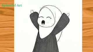 Beautiful Muslim Girl Drawing  How To Draw a Hijab Girl  New Drawing Easy and Beautiful [upl. by Darom]