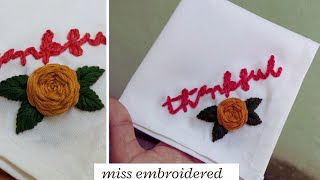 Easy Handkerchief Embroidery  DIY Thankful Kerchief Embroidery  How to embroider on Handkerchief [upl. by Curcio490]