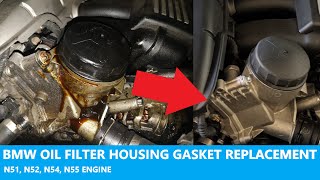 BMW 3 Series E90 Oil Filter Housing Gasket DIY [upl. by Fahland989]