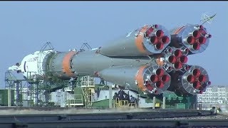 Rollout of SoyuzFG Rocket with Manned Soyuz MS12 Spacecraft [upl. by Rivkah616]