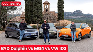 BYD Dolphin vs MG4 vs Volkswagen ID3  Comparativa  Test  Review en español  cochesnet [upl. by Hairahcez]