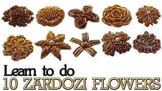 Hand Embroidery Zardosi Flower WorkLearn 10 ZardoziDabkaFrenchwire Flowers Zardosi Work Tutorial [upl. by Loydie]