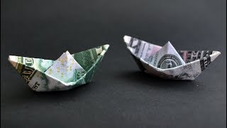 Money BOAT Ship  Easy Origami out of Dollar bill  Tutorial DIY [upl. by Laertnom779]