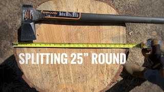 Fiskars x27 Splitting Axe Splitting a STUBBORN round [upl. by Idyh260]