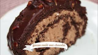 gâteau roulé tout chocolat biscuit chocolat noisetteschantilly chocolat noir قاطو رولي بالشكلاطة [upl. by Ahselrac]