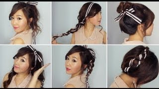 6 Easy Ribbon Hairstyles [upl. by Sumahs843]