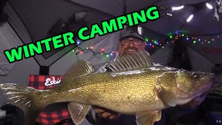 Winter Camping and Ice Fishing BIG Walleye  MERRY CHRISTMAS [upl. by Rosalba]