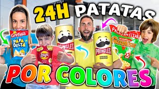 24 HORAS COMIENDO EN GASOLINERAS PATATAS POR COLORES  Familia Amiguindy [upl. by Chelsy]