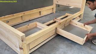 Great Woodworking Project How To Build A Single Bed Frame With 3 Storage Drawers [upl. by Einahets]