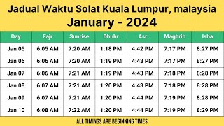 Kuala Lumpur Prayer Times January 2024  Jadual Waktu Solat Kuala Lumpur [upl. by Utica797]