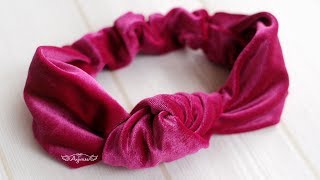 Velvet Turban Headband With Elastic  Knotted Turban Headband Tutorial [upl. by Lokim605]