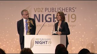 VDZ PUBLISHERS NIGHT 2019 Goldene Victoria für Pressefreiheit Katja Gloger und Christophe Deloire [upl. by Drofyar]