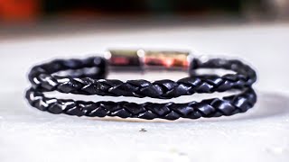 How To Make a Simple Double Braided Leather Bracelet [upl. by Drawyeh]