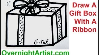 How To Draw A Gift Box With A Ribbon  Draw Christmas Present Box [upl. by Hanforrd984]