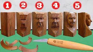 5 Steps for CARVE a FACE KNIFE ONLY Whittling WOOD CARVING for beginners Focuser Carving Knives [upl. by Annayehc137]