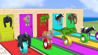 Cow Elephant Lion Gorilla Tiger TRex Guess The Right Door ESCAPE ROOM CHALLENGE Game [upl. by Berrie]