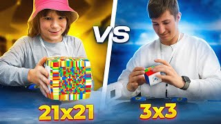 Who will solve the Rubiks cube faster 3x3 VS 21x21 Cubastic at speedcubing competitions VLOG [upl. by Semyaj]