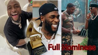 Grammy Award Nominations Full ListDavido Wizkid Burna Boy And Asake [upl. by Brittani]