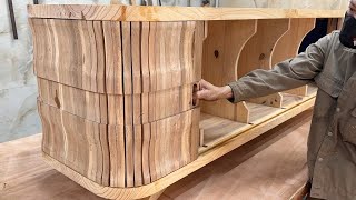 Amazing and Perfect Curved Woodworking Ideas  Create a Surprisingly Unique Rolling Door TV Cabinet [upl. by Elladine]