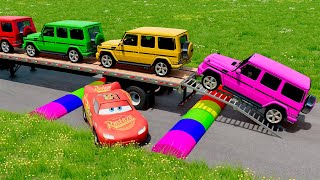 Double Flatbed Trailer Truck vs Speedbumps  Train vs Cars  Tractor vs Train  BeamNGDrive 17 [upl. by Jem704]