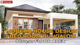 3 Bedroom Bungalow HOUSE DESIGN  90sqm  Exterior amp Interior Animation [upl. by Berger]