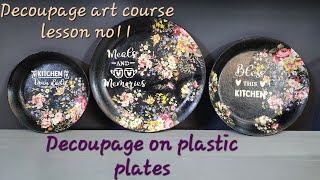 Decoupage on plates Decoupage with the dark napkin Lesson no11 [upl. by Marita]