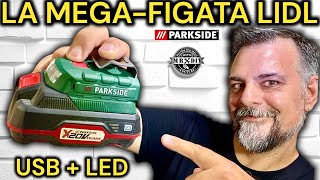 Adattatore usb per batteria con luce led 20V Parkside lidl Powerbank lampada da lavoro PAA 20 LI B2 [upl. by Rehsa633]