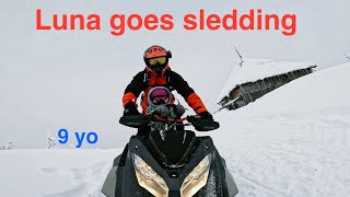 Luna goes sledding Taking my 9yo daughter for a snowmobile ride [upl. by Ayotan]