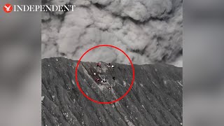 Climbers on rim of erupting volcano run for their lives [upl. by Renckens]