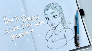 How to Draw A Cute Girl 34 View with Braids ✍🏽💓✨  Christina Lorre [upl. by Roscoe]