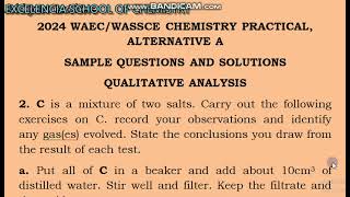 2024 WASSCEWAEC CHEMISTRY PRACTICAL SAMPLE QUESTIONS ALTERNATIVE A [upl. by Ennayhs773]